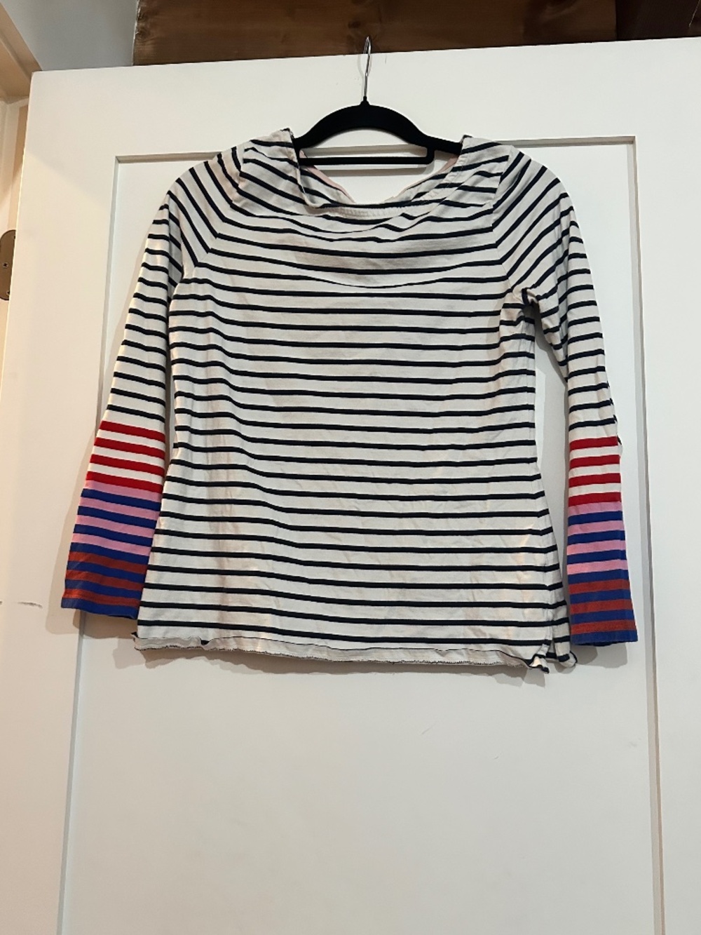 Boden Striped Crew Neck Top Size 6 Long Sleeve Cotton Gray See Pictures